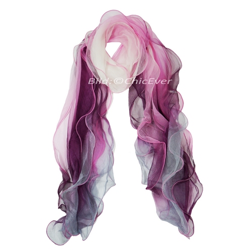 Seidenschal Chiffon Schal aus 100% Seide Mehrfarbig weiss rosa lila grau 25x185cm 4746 - zum Schließen ins Bild klicken